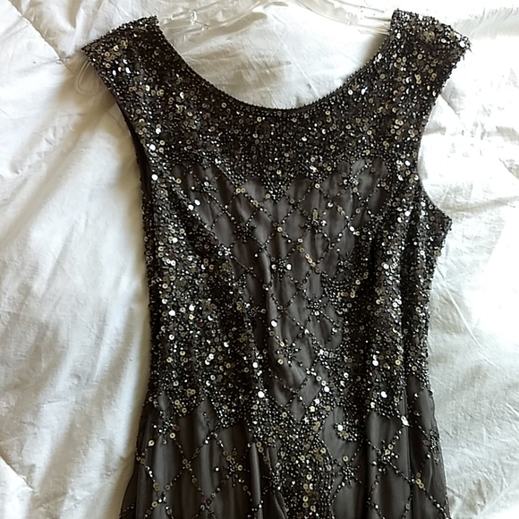 Mother of the Bride full length gown sequins gray - Picture 4 of 8